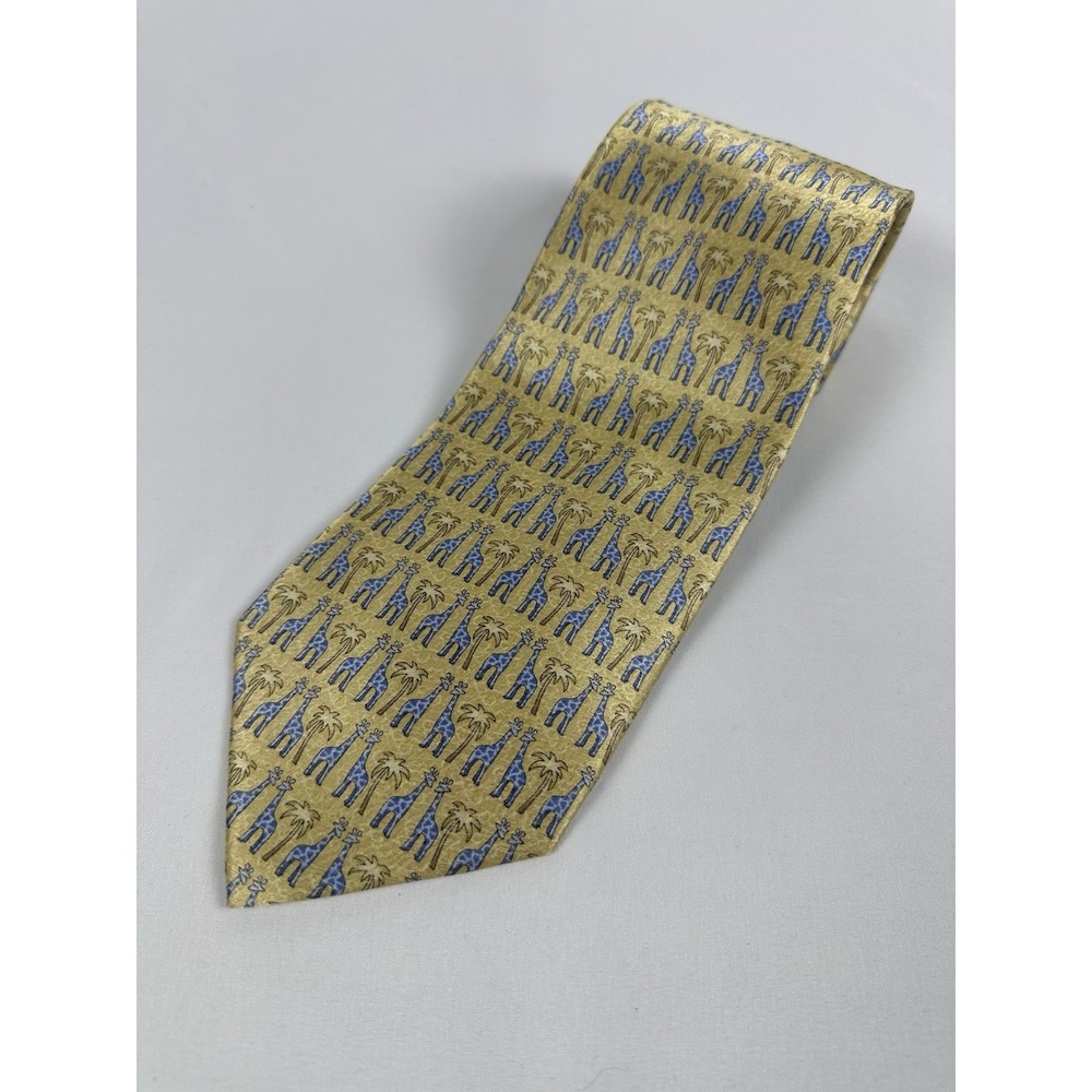 Pierre Cardin Silk Tie Extra Long Tan Giraffe All Over Print 3.75"W 61"L